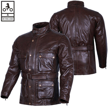 Motorcycle Leather Jacket Trail Master Vintage Waxed Brown