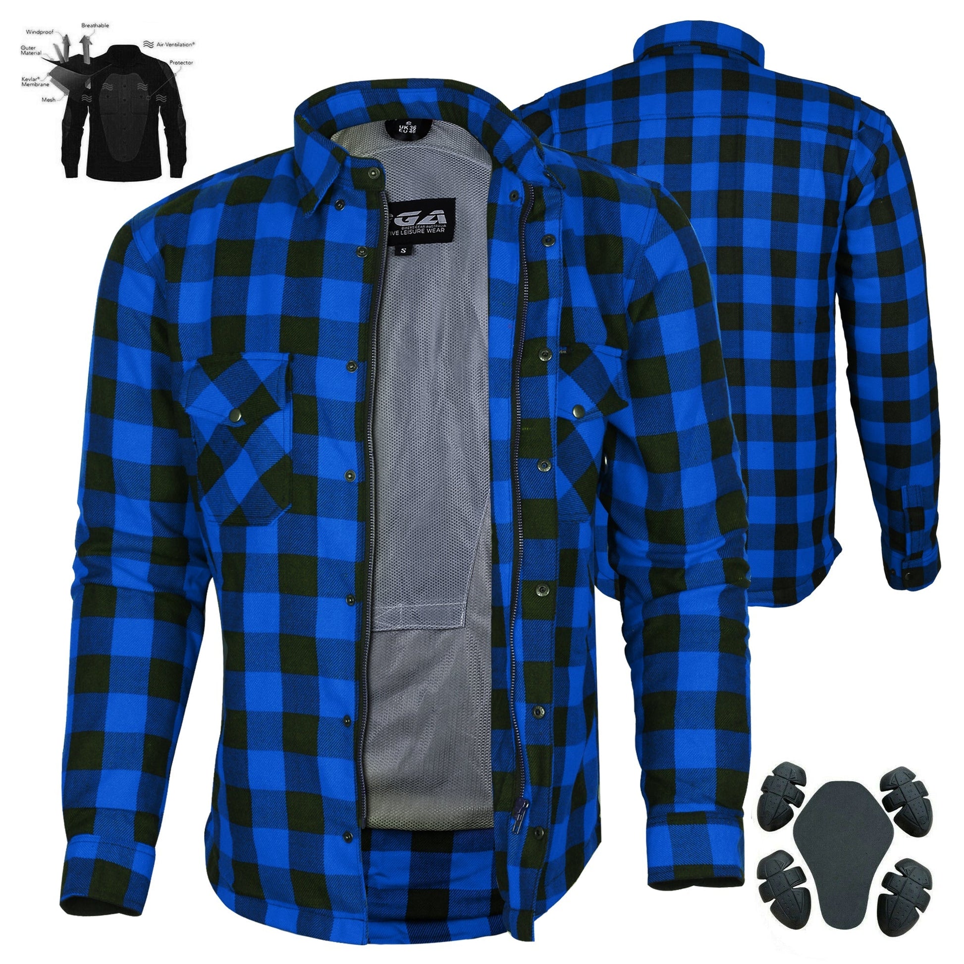 Mens Motorcycle Exo Protective Kevlar Flannel Shirts
