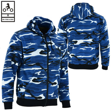 Mens Motorcycle Alpha Hoodie Lined with Kevlar Camo Blue