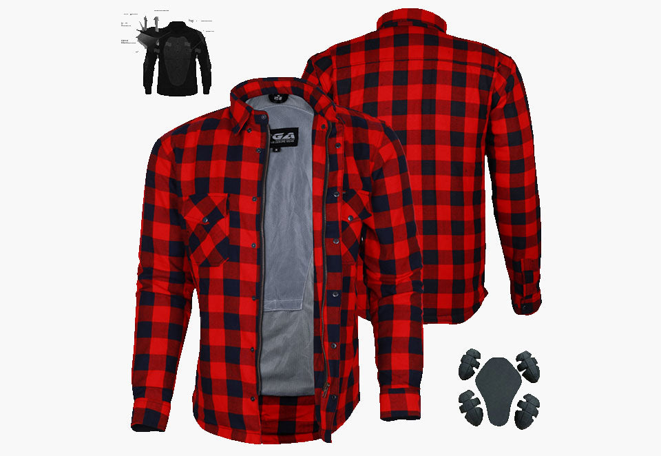 Mens Motorcycle Exo Protective Kevlar Flannel Shirts
