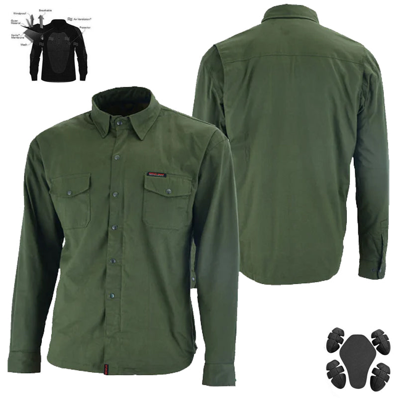 Mens Motorcycle Icon HD Flannel Lined with Kevlar Shirt Olive Green