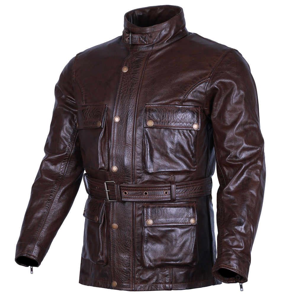Motorcycle Leather Jacket Trail Master Vintage Waxed Brown