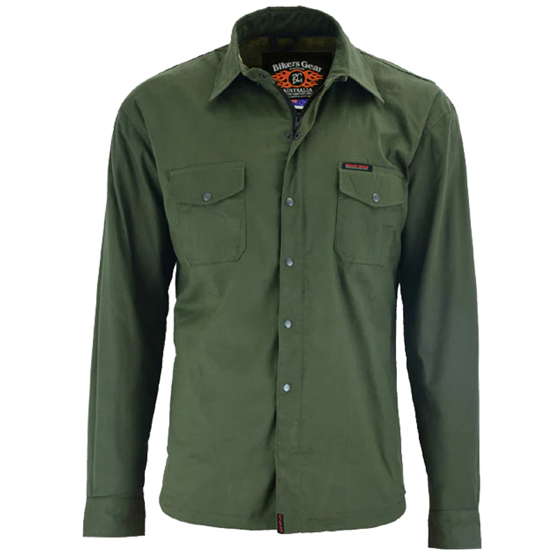 Mens Motorcycle Icon HD Flannel Lined with Kevlar Shirt Olive Green