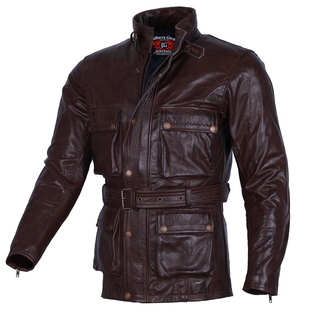 Motorcycle Leather Jacket Trail Master Vintage Waxed Brown