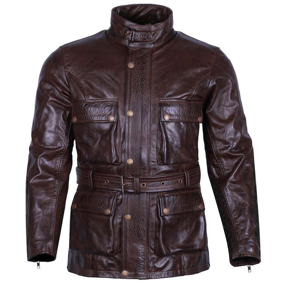 Motorcycle Leather Jacket Trail Master Vintage Waxed Brown