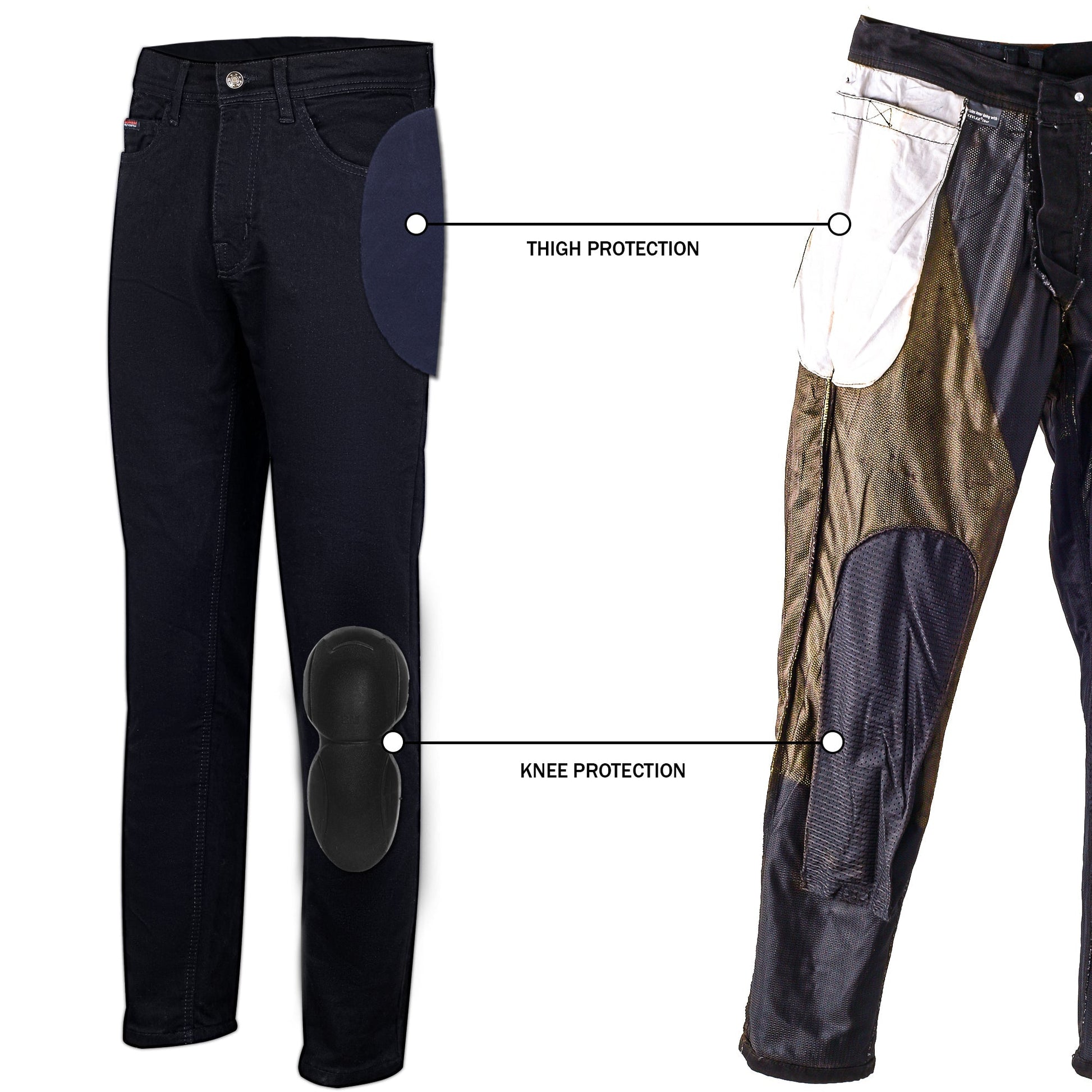 Cougar Mens Denim Motorcycle Lined with Kevlar Jeans Black