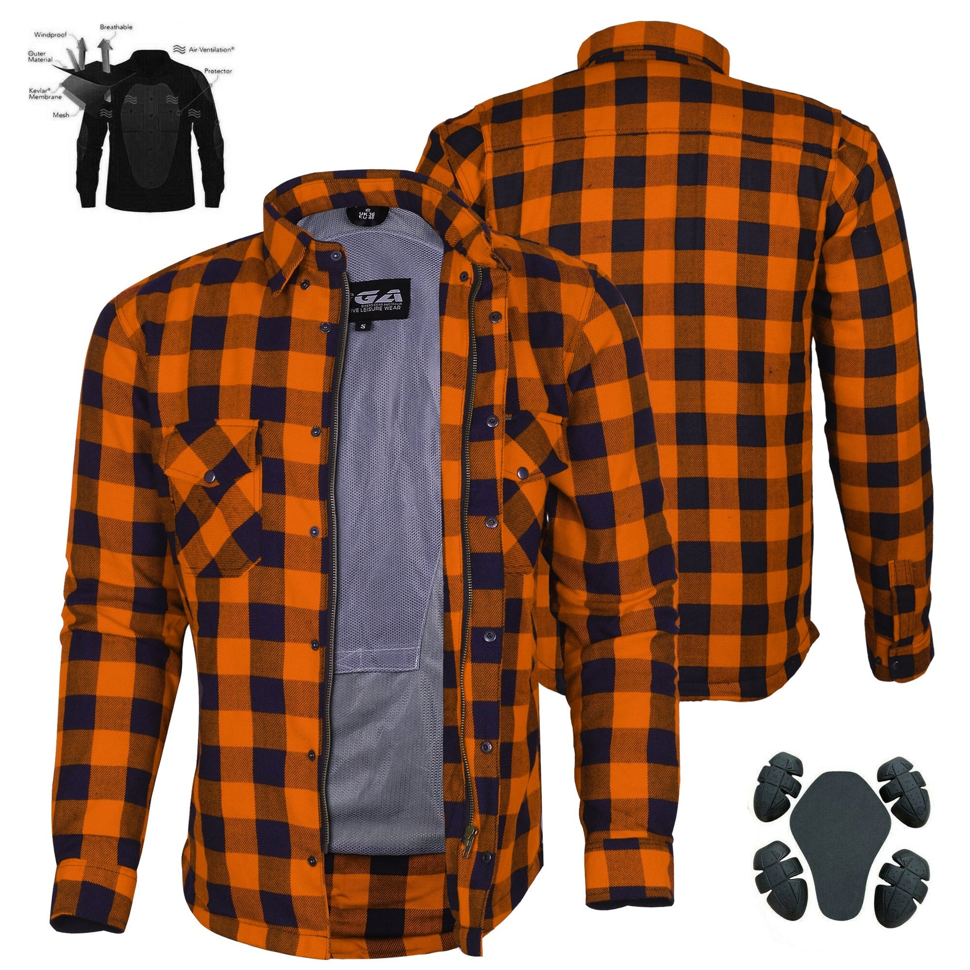 Mens Motorcycle Exo Protective Kevlar Flannel Shirts
