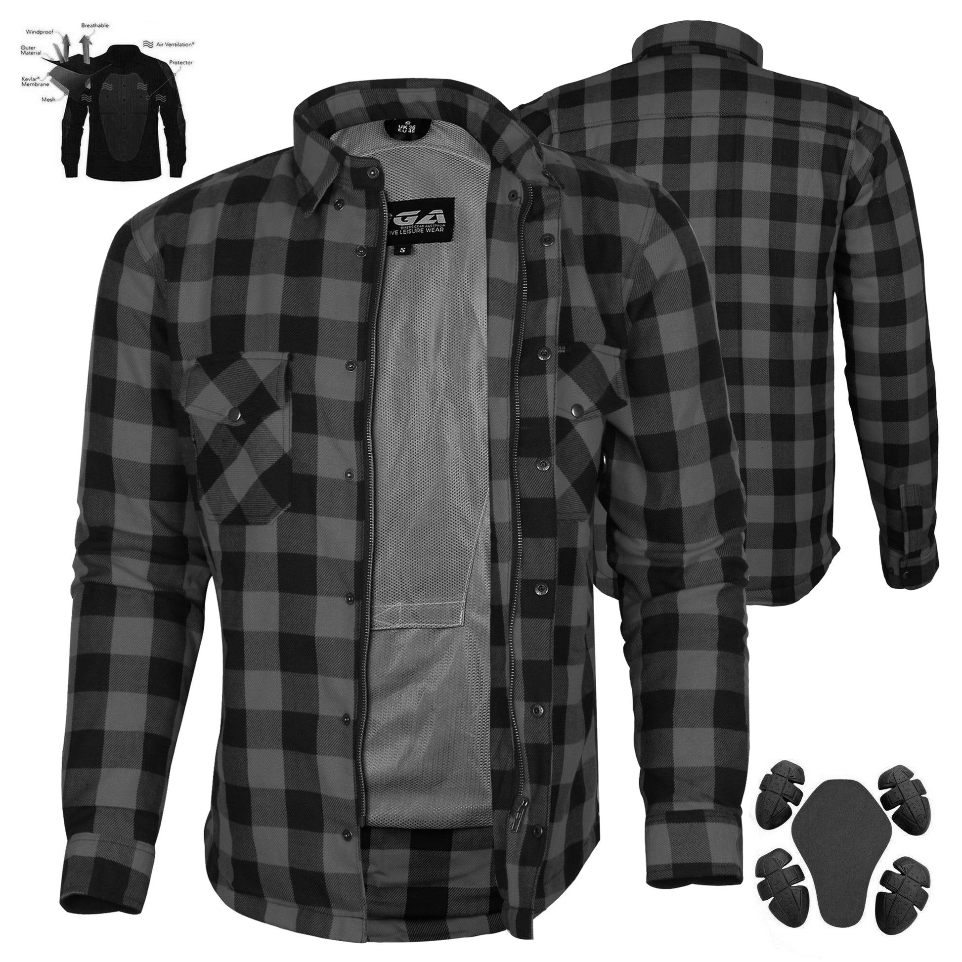 Mens Motorcycle Exo Protective Kevlar Flannel Shirts