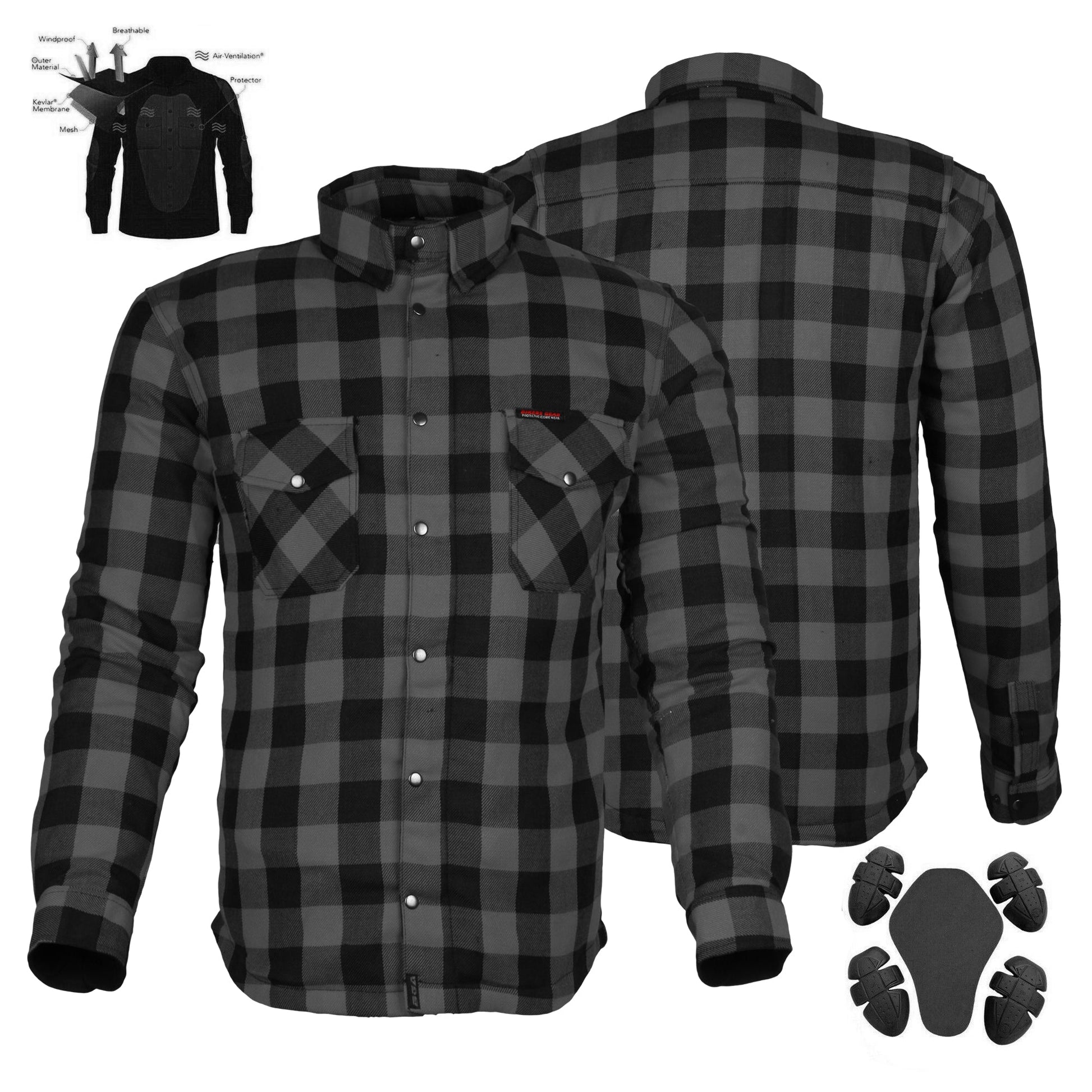 Mens Motorcycle Exo Protective Kevlar Flannel Shirts