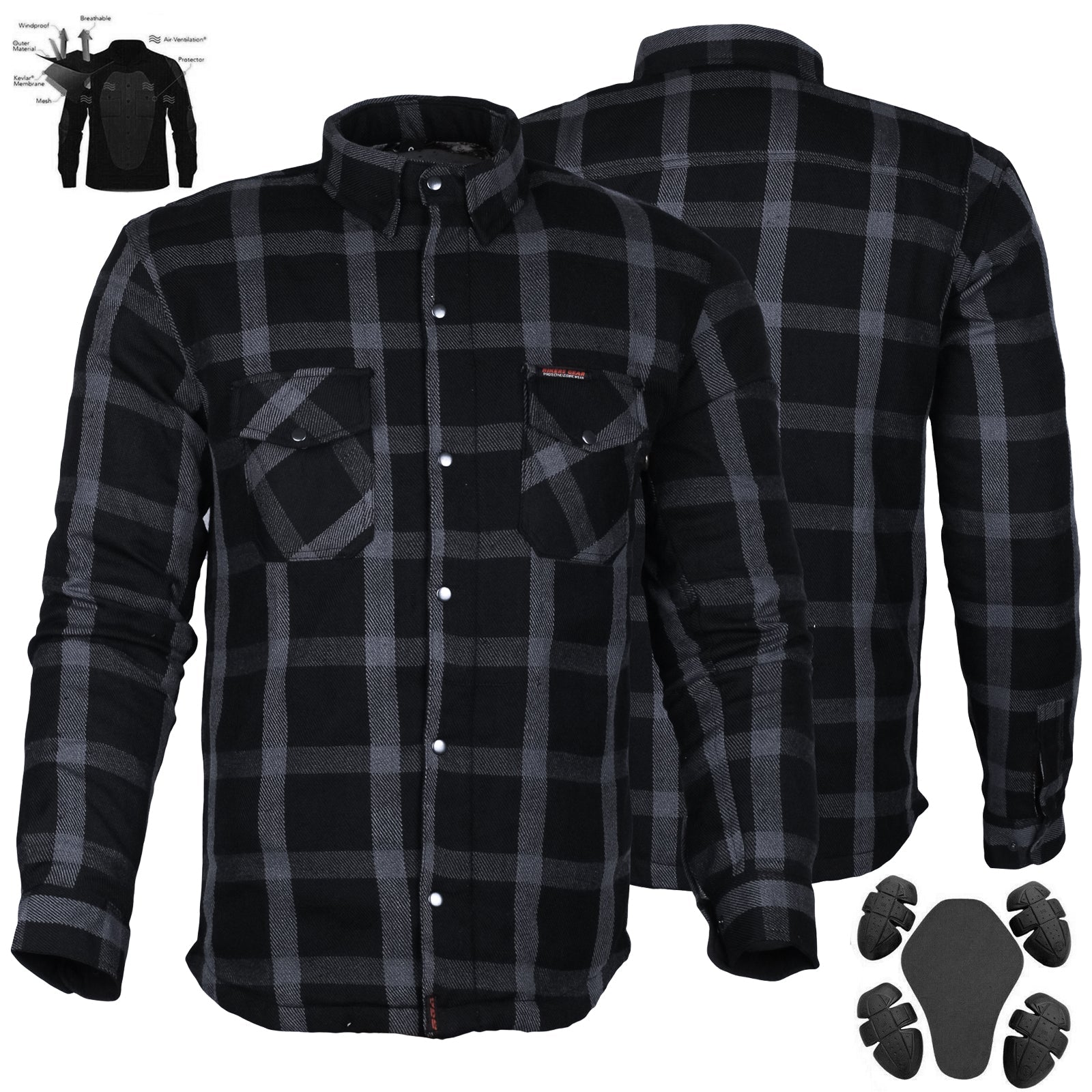 Motorcycle Mens Timber HD Lined with Kevlar Shirt Removable CE Armour