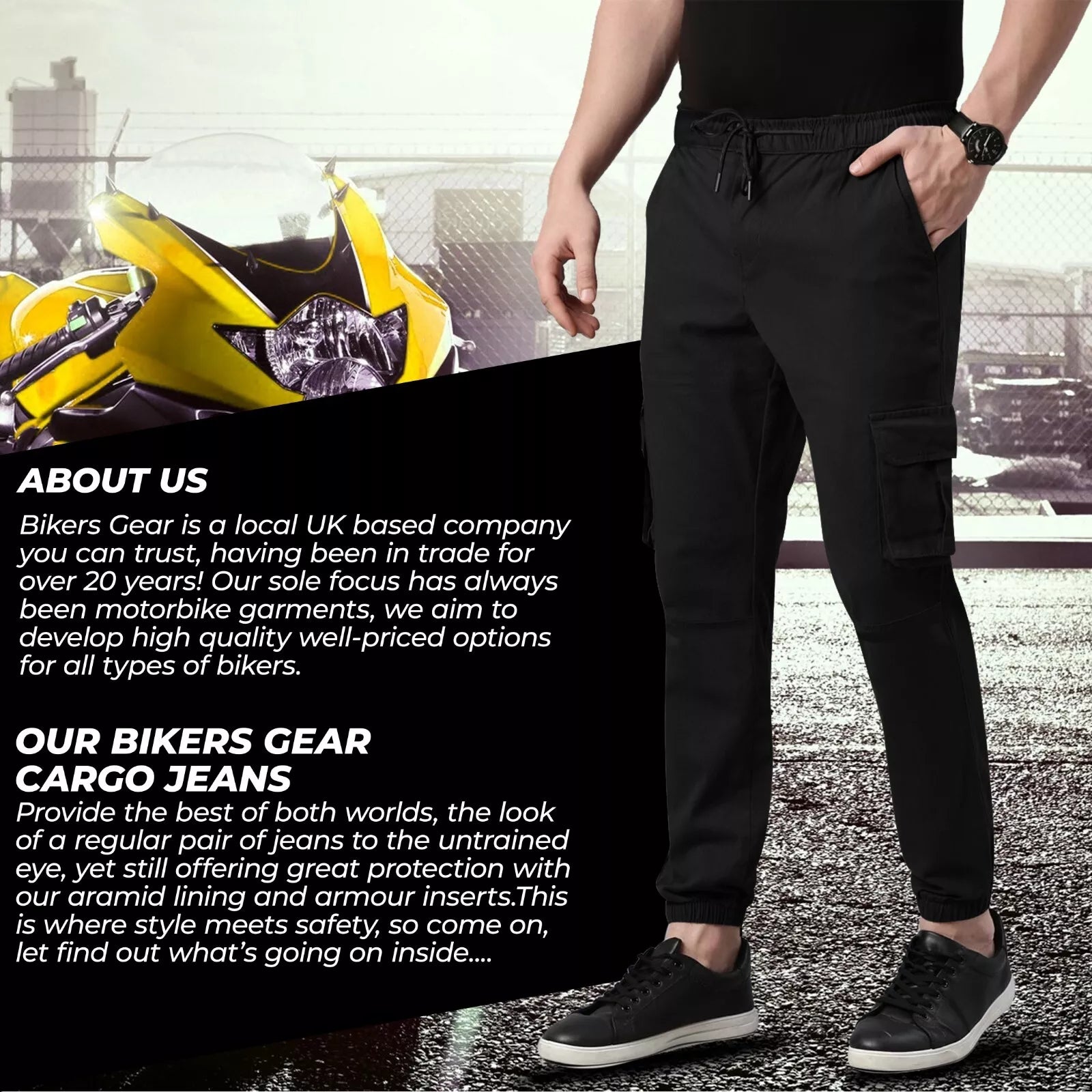 Charlie Men's Casual Stretch Motorcycle Cargo Kevlar Lined Pants