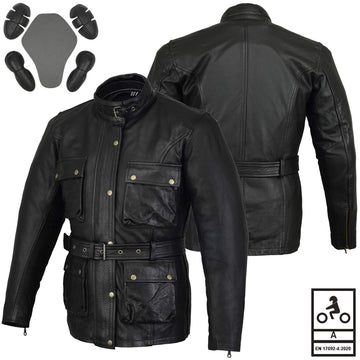 Giacca da motociclista in pelle Trail Master cerata stile Belstaff nera