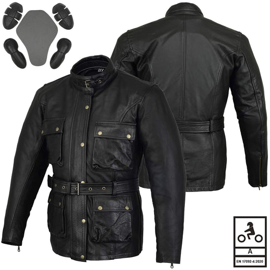 Giacca da motociclista in pelle Trail Master cerata stile Belstaff nera
