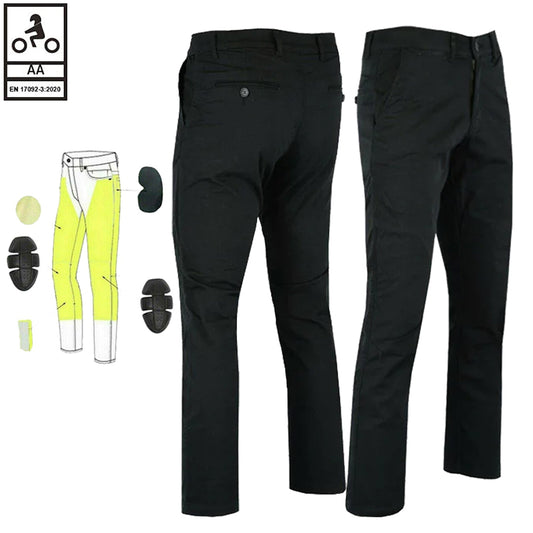 Pantaloni chino da motociclista Stork da uomo foderati in Kevlar, neri