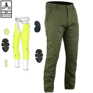 Pantaloni chino da motociclista Stork da uomo foderati in Kevlar, colore verde oliva