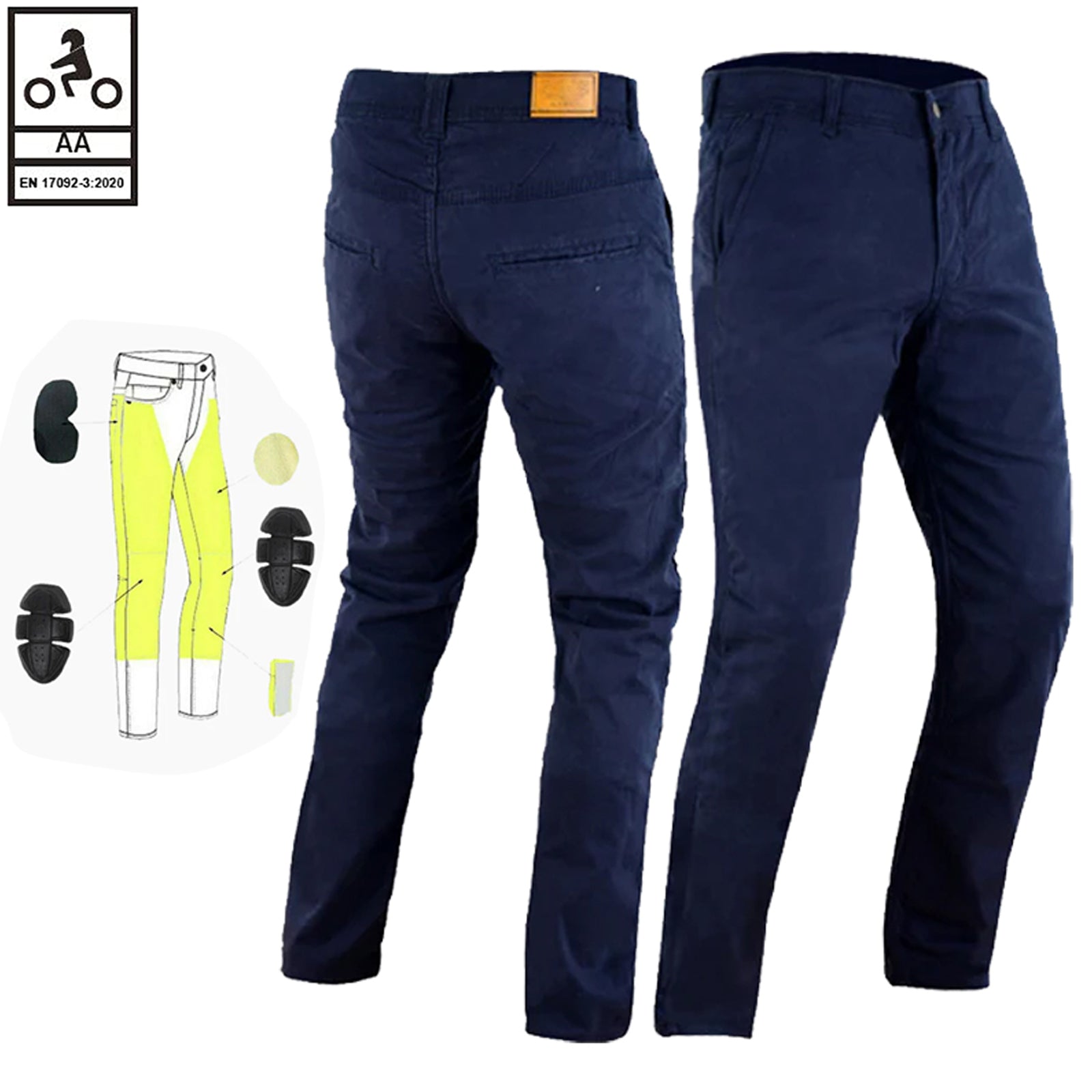 Pantaloni chino da motociclista Stork da uomo foderati in Kevlar blu