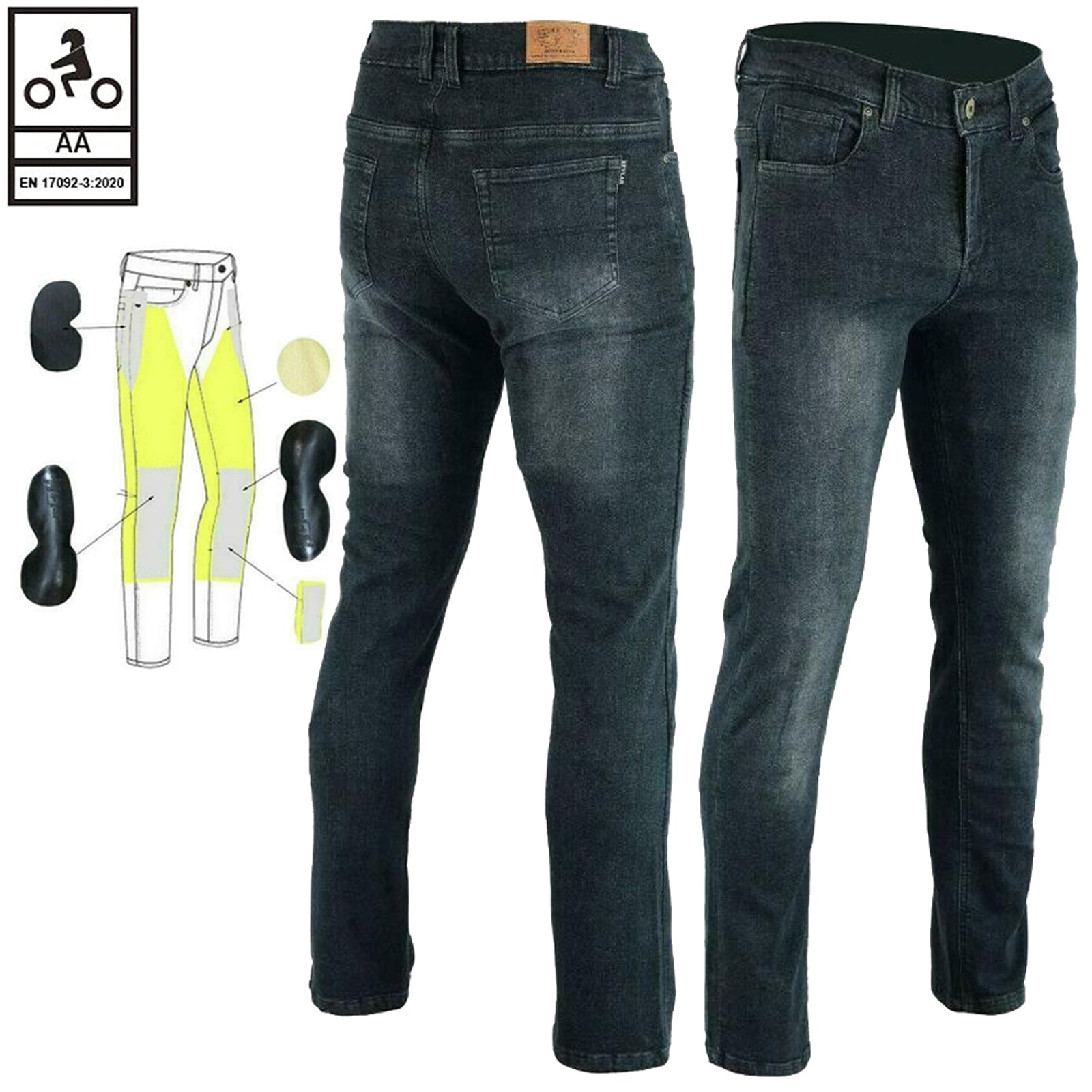 Jeans da motociclista da uomo Highway foderati in Kevlar, grigi