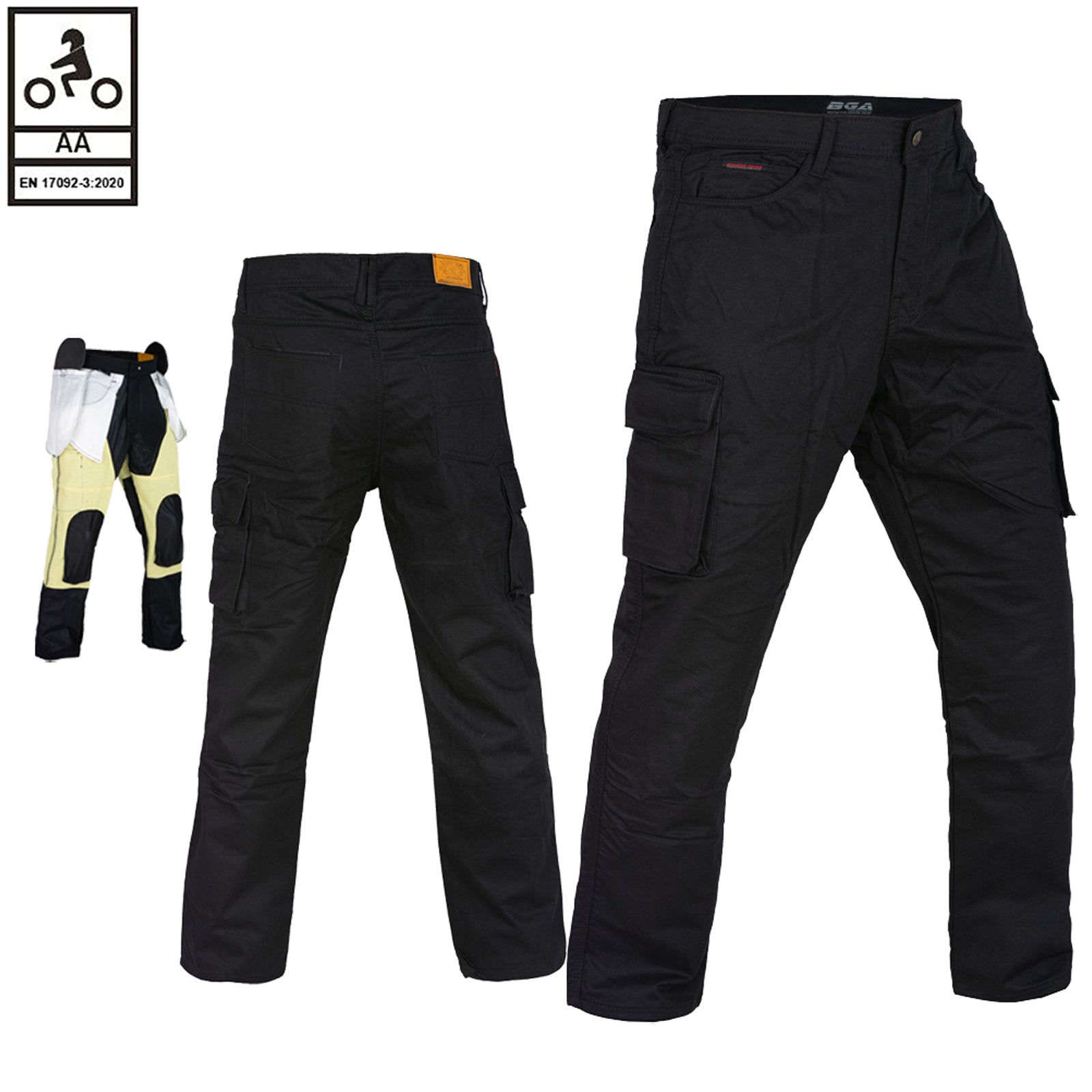 Jeans cargo da uomo Robin Motorcycle foderati in Kevlar, neri