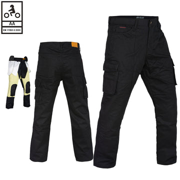Jeans cargo da uomo Robin Motorcycle foderati in Kevlar, neri