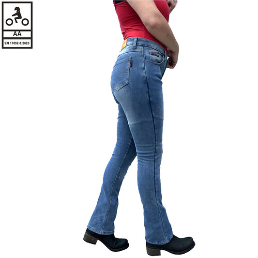 Jeans da motociclista da donna Grouse foderati con protezione in Kevlar blu
