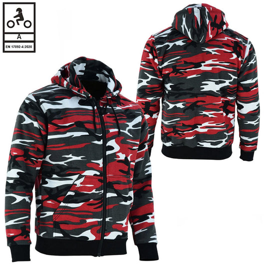 Felpa con cappuccio da motociclista Alpha da uomo foderata in Kevlar Camo Red