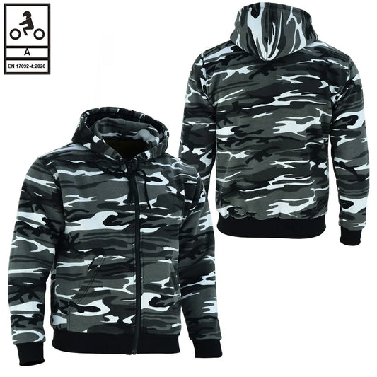 Felpa con cappuccio da motociclista Alpha foderata in Kevlar Camo Grey