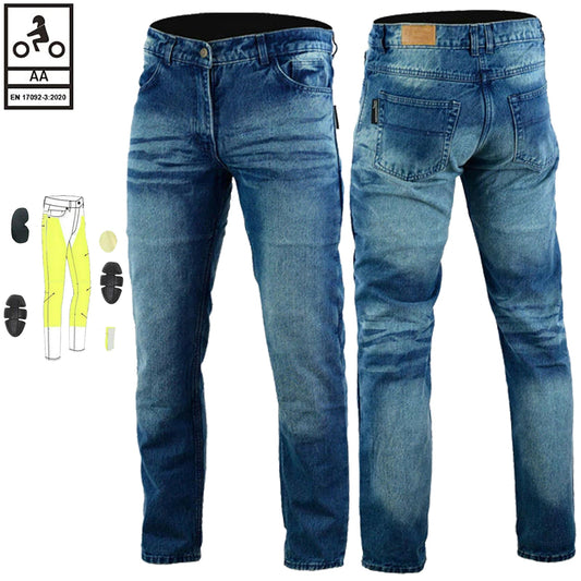 Jeans da motociclista Racoon da uomo foderati in Kevlar Stonewash blu