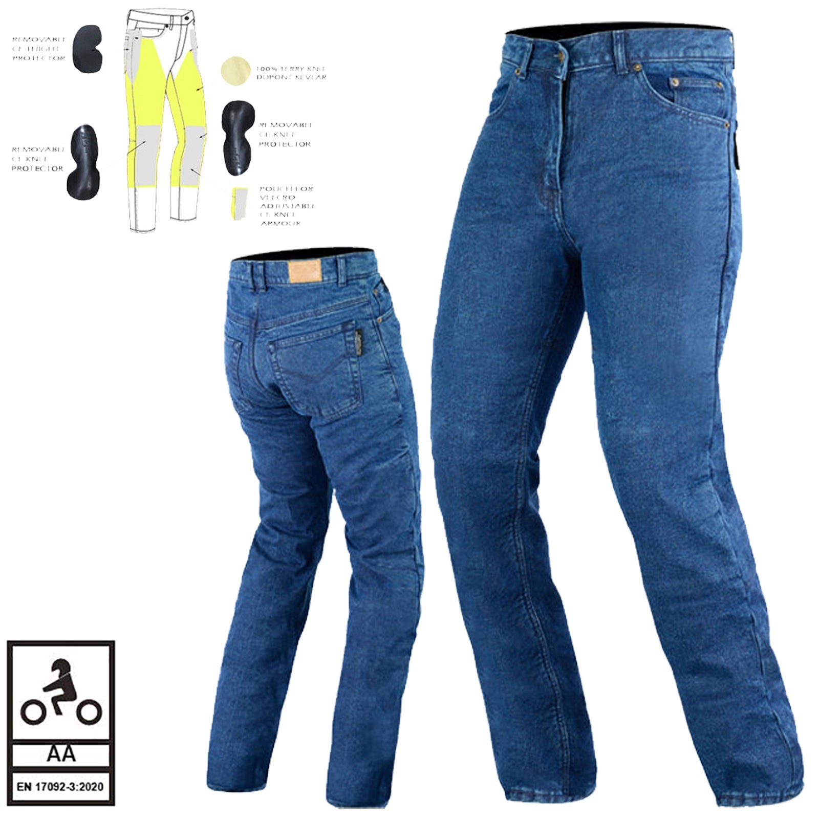 Jeans Forster da uomo in denim classico con fodera in Kevlar, blu