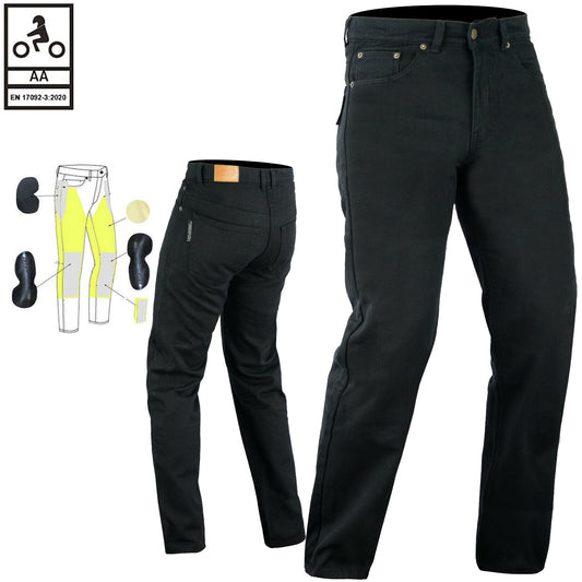 Jeans da motociclista Forster da uomo classici in denim foderati in Kevlar, neri