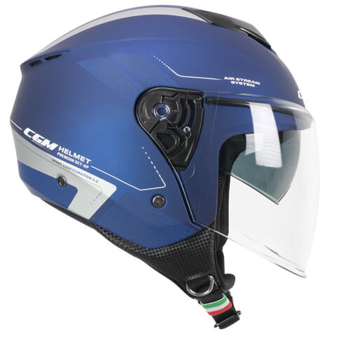 Casco da moto CGM 126G Iper City Jet Face Blu Satinato Argento