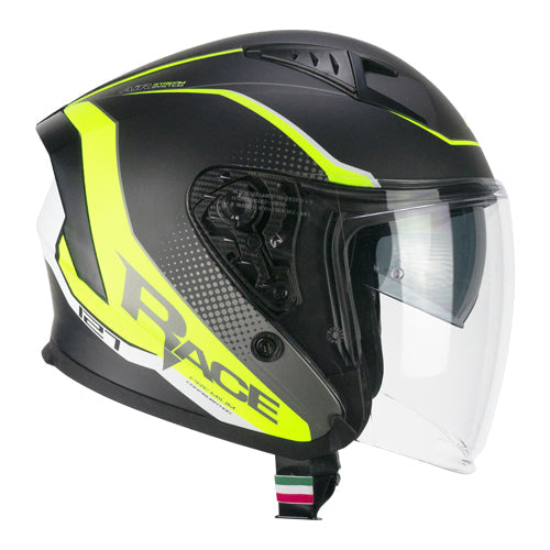 Casco da moto jet CGM 127G Deep Race Giallo grafite / Fluorescente opaco