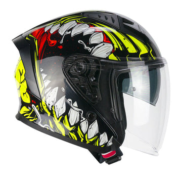 Casco da moto jet CGM 127X Deep Freaker Nero Giallo Fluo