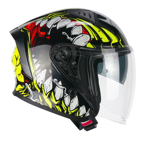 Casco da moto jet CGM 127X Deep Freaker Nero Giallo Fluo