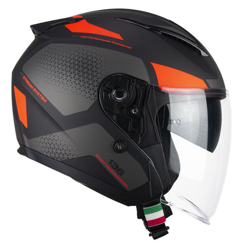 Casco da moto jet CGM 136G DNA Galaxy Nero Arancione / Fluorescente Opaco