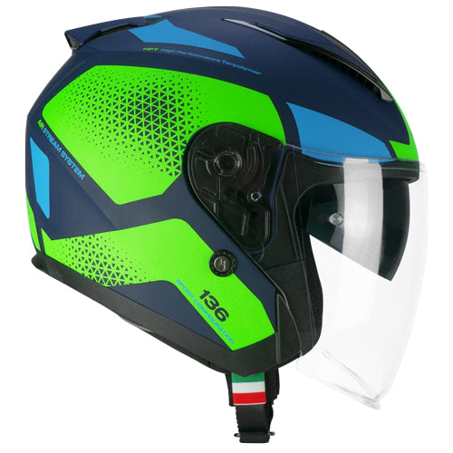 Casco da moto jet CGM 136G DNA Galaxy Blu Verde / Fluorescente Opaco