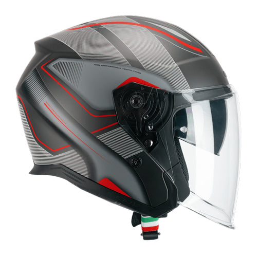 Casco da moto jet CGM 136G Rna Sport Grigio opaco / Rosso