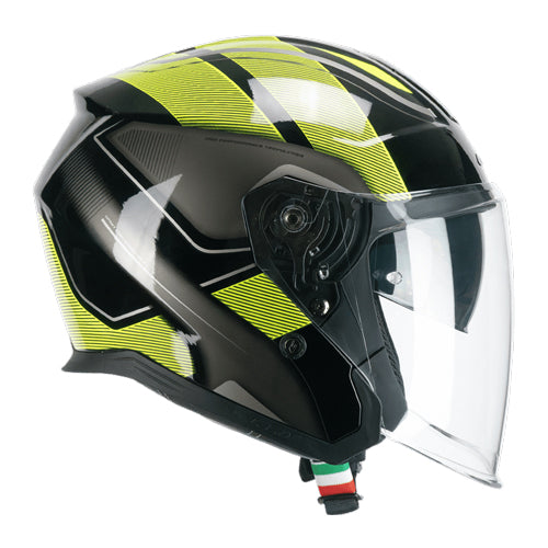 Casco da moto jet CGM 136G Rna Sport Nero / Fluo / Giallo