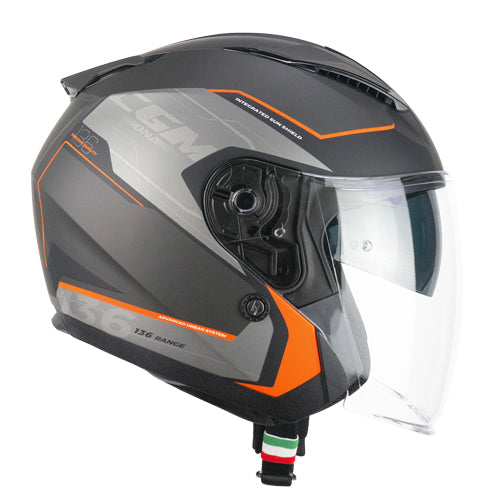 Casco da moto CGM 136S DNA Apache Open Face, colore: Arancione Grafite Opaco