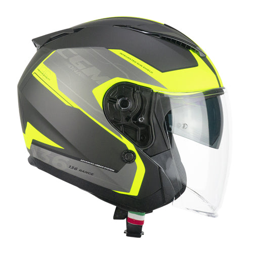 Casco da moto jet CGM 136S DNA Apache giallo grafite / opaco fluorescente