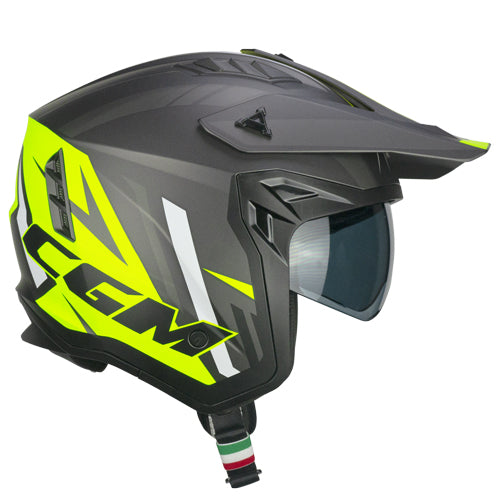 Casco da moto jet CGM 155X Rush Sprint Giallo grafite / Fluorescente opaco