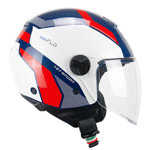 Casco da moto CGM 167D Flo Sport Jet Face Blu Bianco Rosso Lungo