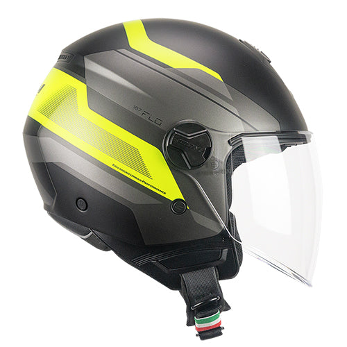 Casco da moto CGM 167K Flo City Jet Face Nero Giallo Fluo Opaco Lungo