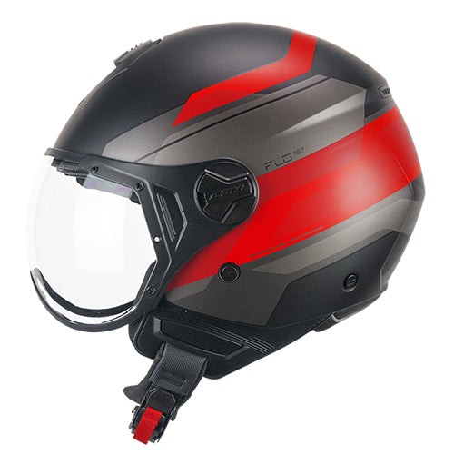 Casco da moto CGM 167K Flo City Open Face Nero Rosso Opaco Sagomato