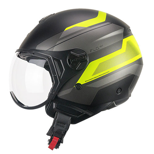 Casco da moto CGM 167K Flo City Open Face Nero Giallo / Fluorescente Opaco Sagomato