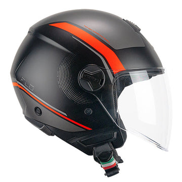 CGM 167M Flo Dot Open Face Motorcycle Helmet Black Orange Fluorescent Matt Long