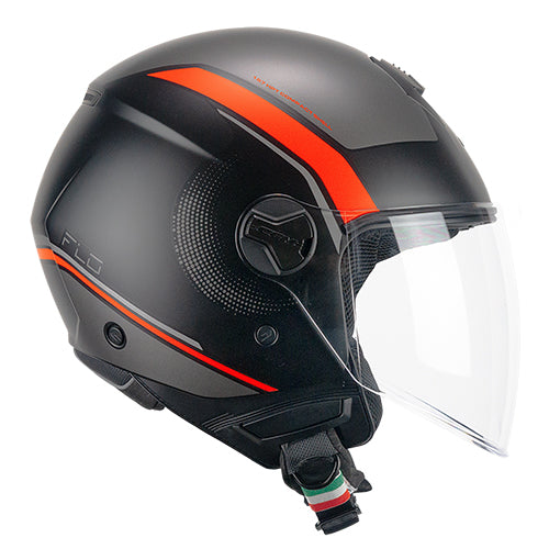 Casco da moto jet CGM 167M Flo Dot Nero Arancione Fluorescente Opaco Lungo 
