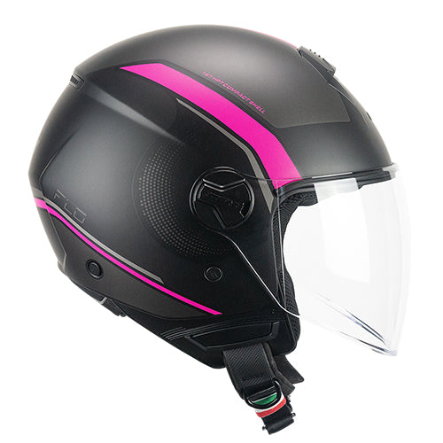 Casco da moto jet CGM 167M Flo Dot Nero Fucsia Fluo Opaco Lungo 