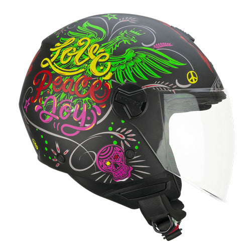 Casco da moto jet CGM 167S Flo Joy Nero / Blu / Verde Opaco Lungo 
