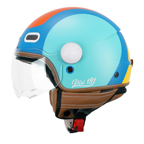 Casco da moto jet CGM 191G Pix Sprint, blu cielo, arancione opaco