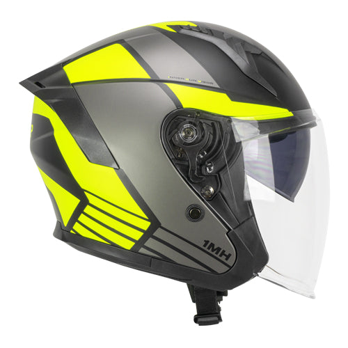 Casco da moto jet CGM 1MHG Jedi Sport Nero Giallo / Fluorescente Opaco